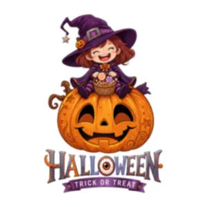 Cute cartoon Halloween little witch sitting on a jack-o'-lantern window sticker decoration
