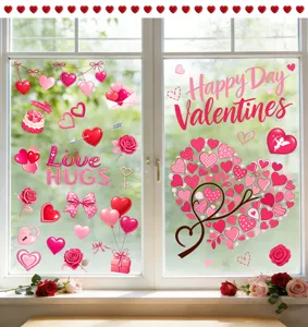Autocollants de fenêtre statiques de la Saint-Valentin pour décoration en verre