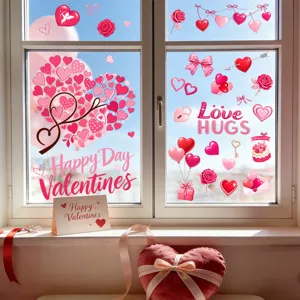 Stickers de fenêtre statiques Saint-Valentin avec cœurs roses et ballons déco