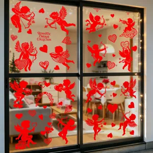 Valentinstag Roter Cupido Herz Statische Fensteraufkleber Romantische Liebe Muster Glasdekore Für Haus Schaufenster Dekorationen