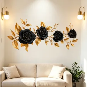 Elegantes pegatinas de pared 3D de rosas negras y hojas doradas para decoración hogar