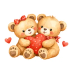 Watercolor cartoon couple teddy bears holding a red heart window sticker decoration