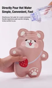 Detailed view of the cute bear hot water bag being filled with warm water for cozy comfort.