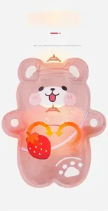 Cute pink bear plush hot water bag, soft hand warmer for winter warmth and warm belly compress.