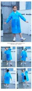 Children solid color hooded raincoat long sleeve waterproof rain poncho kids blue outer wear.