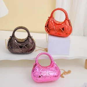Glossy acrylic geometric grid women evening shoulder crossbody handbag set in three colors