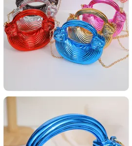 Stylish acrylic dumpling handbag with metallic chain, trendy glossy knot handle cross-border bag.