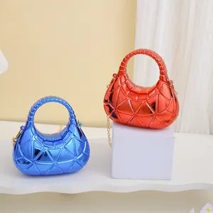 Acrylic lattice women evening shoulder bag, stylish geometric crossbody bag in blue and red.