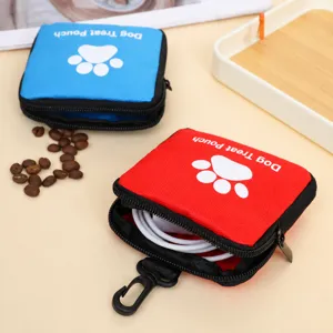 Portable waterproof nylon dog treat pouch with zipper and hook for pet training supplies.