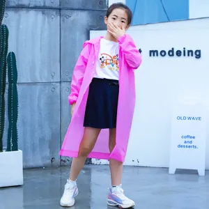 Children solid color hooded raincoat boys girls long sleeve waterproof poncho outdoor wear