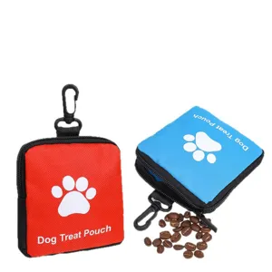 Portable dog treat pouch pet training waist bag with zipper and cute paw print.