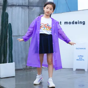 Children solid color hooded translucent raincoat long sleeve waterproof rain poncho for kids