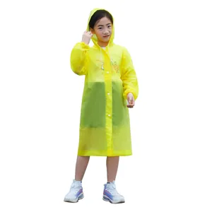 Kids yellow solid color hooded raincoat waterproof long sleeve poncho for school children