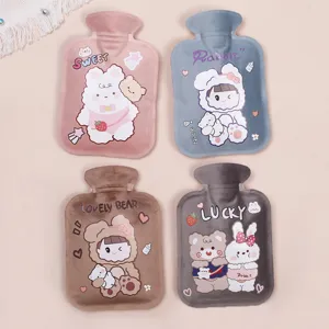 Mini Plush Hot Water Bag Cute Cartoon Print Flannel Covered Portable Warm Hand Belly Water Bag Winter Warming Pouch