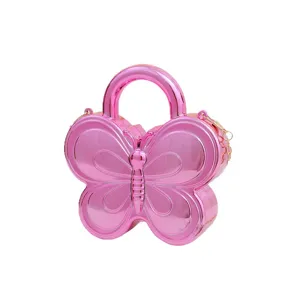 Pink acrylic butterfly shaped handbag, cute mini evening crossbody bag for women style.
