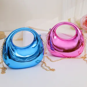 Fashion mini acrylic crescent chain bag crossbody cute handbag for girls and daily wear.
