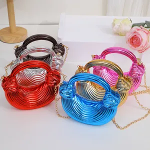 Metallic acrylic dumpling handbag with chain strap, stylish trendy multi-color shoulder bag.