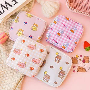 Portable cute sanitary napkin storage pouch sanitary pad organizer cute cartoon zipper bag