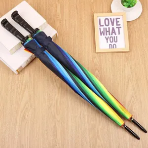 Ombrello Arcobaleno a Manico Lungo da 16 Stecche Patchwork Multicolore Ombrello Dritto Automatico Attrezzatura Pioggia Impermeabile