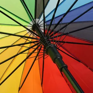 Ombrello arcobaleno colorato a 16 stecche con manico lungo robusto, vivace design a strisce.