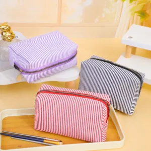 Striped cosmetic bag large capacity portable travel makeup organizer pouch wash bag