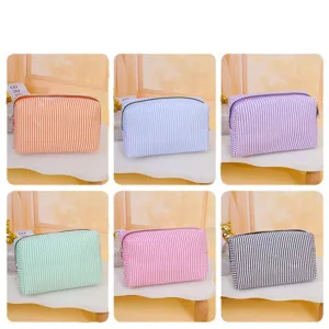 Striped cosmetic bag large capacity portable travel toiletry storage bag multi color.