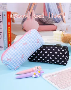 Large capacity portable cosmetic bag cute bow storage pouch pencil case for women and girls