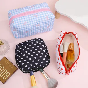 Portable large capacity quilted makeup bag set for women travel cosmetic storage