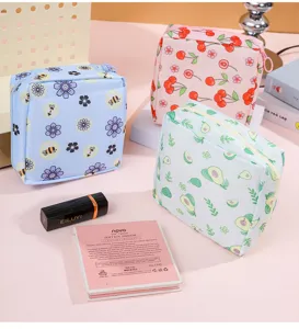 Cute portable cosmetic bag sanitary napkin pouch multi-function travel zipper storage organizer