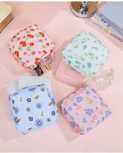 Portable cute square storage pouch for sanitary napkins, cosmetics, and travel essentials.