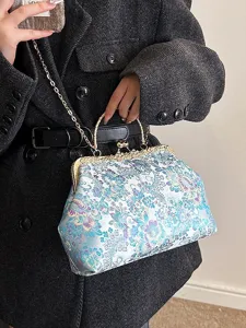 Elegante borsa a mano vintage cinese con stampa floreale e chiusura a scatto per donna