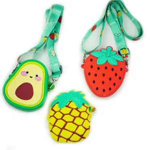 Süße Frucht Silikon Umhängetasche für Kinder, Cartoon Erdbeere Avocado Münztasche.