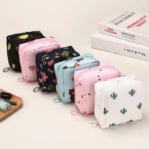 Cute cartoon portable sanitary napkin storage pouch, multi-pattern women makeup organizer bag