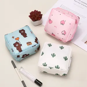 Cute cartoon sanitary napkin storage bag portable large capacity period pouch organizer zipper.