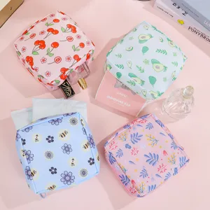 Oxford Cloth Sanitary Napkin Storage Bag Portable Travel Makeup Pouch Cute Print Mini Pad Organizer Zipper Bag