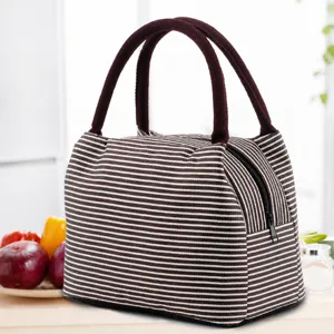 Insulated lunch bag for women men, striped thermal cooler tote bag for work school picnic.