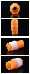 Plastic universal hose connector detail view, multi-angle close-up showing pipe fitting structure.