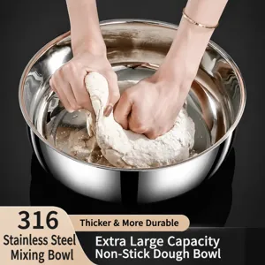 Stainless steel kneading basin detail view showing deep capacity and food preparation.