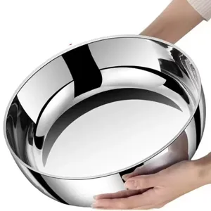 Stainless steel mixing bowl detail view, thickened deep kitchen basin for food prep