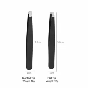 Professional stainless steel slant and flat tip tweezers for precise eyebrow grooming tools.