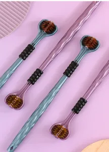 Three-sided adult toothbrush with soft bristles, 3D three-head design and tongue scraper detail.