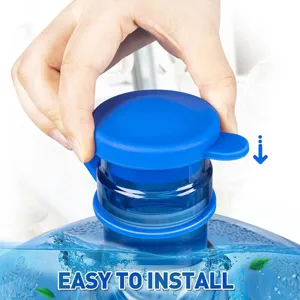 Silicone water jug cap detail showing easy installation, flexible fit for standard gallon bottles.
