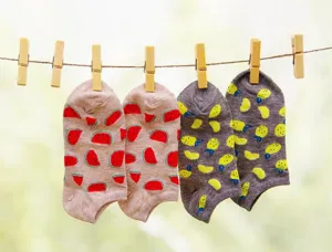 Cute fruit pattern low cut socks featuring watermelon and lemon prints, perfect for daily summer wear.