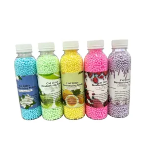 Cat litter deodorizing beads set, 5 bottles scented deodorizer for cat litter box and pets.