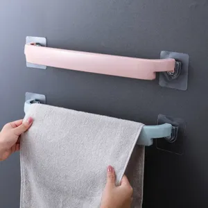Punch-free bathroom towel rack wall mounted adhesive towel bar for home toilet shower room.