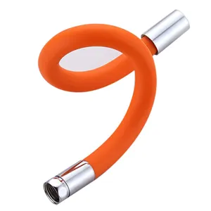 Universal flexible faucet extension hose in orange color, 360 degree adjustable water pipe.