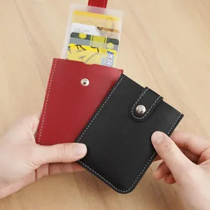 PU leather card holder with multi slots and snap button, portable layered card case for women.