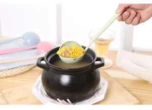 Cuillère à soupe passoire en paille de blé 2-en-1, longue poignée pour fondue et maison.