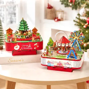 Handgemaakte Houten DIY Muziekdoos 3D Laser Gesneden Bouwpakket Mechanische Kerst Muziekdoos Pretpark Ornament Cadeau