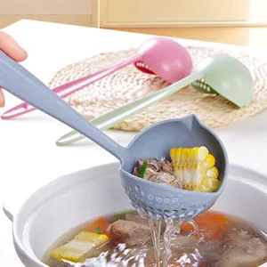 Cuillère passoire à soupe à long manche en paille de blé, passoire de cuisine 2 en 1 pour fondue.